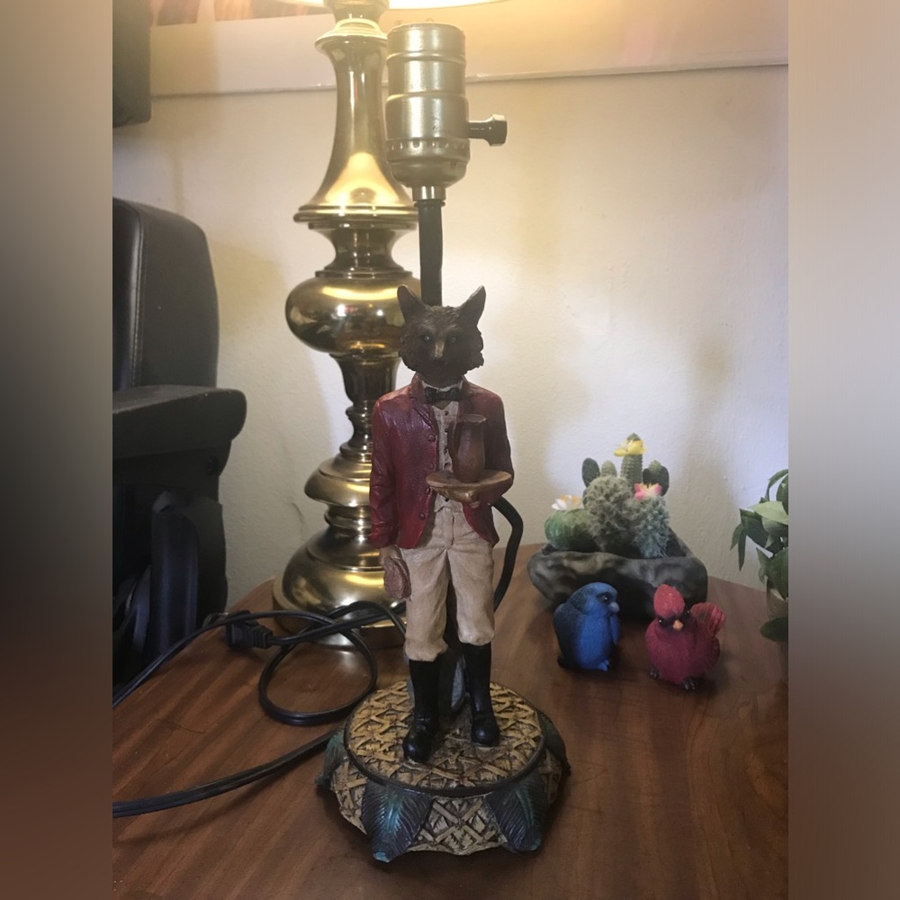 🦊Vintage Fox Hunter 14” Table Lamp Anthropomorphic Butler Rare
